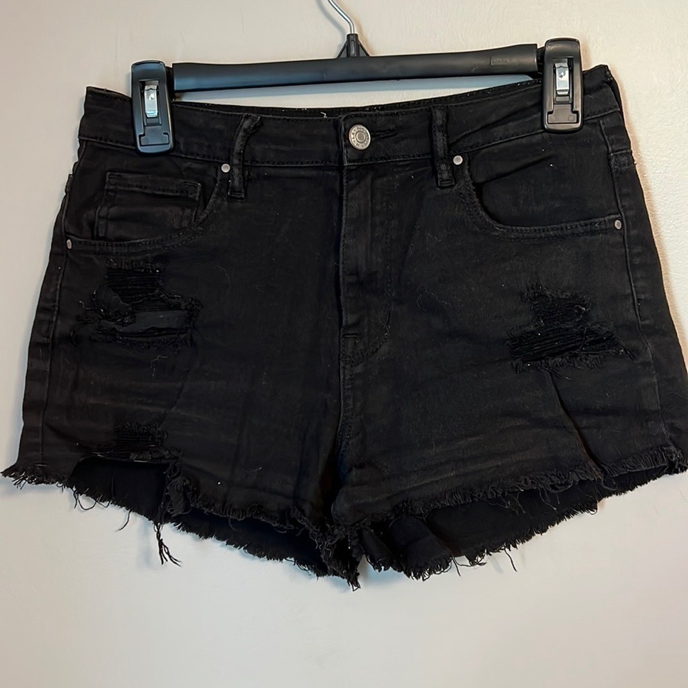 PacSun‎ Black High Rise Distressed Denim Shorts Size 26 Frayed Hem